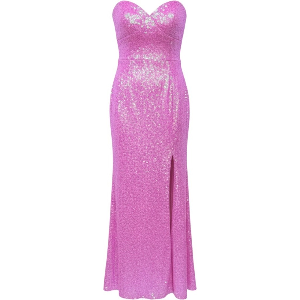 Midnight Doll Maxi Dress Juniors 13 Pink Sequin High Slit Lace Up Back Formal‎